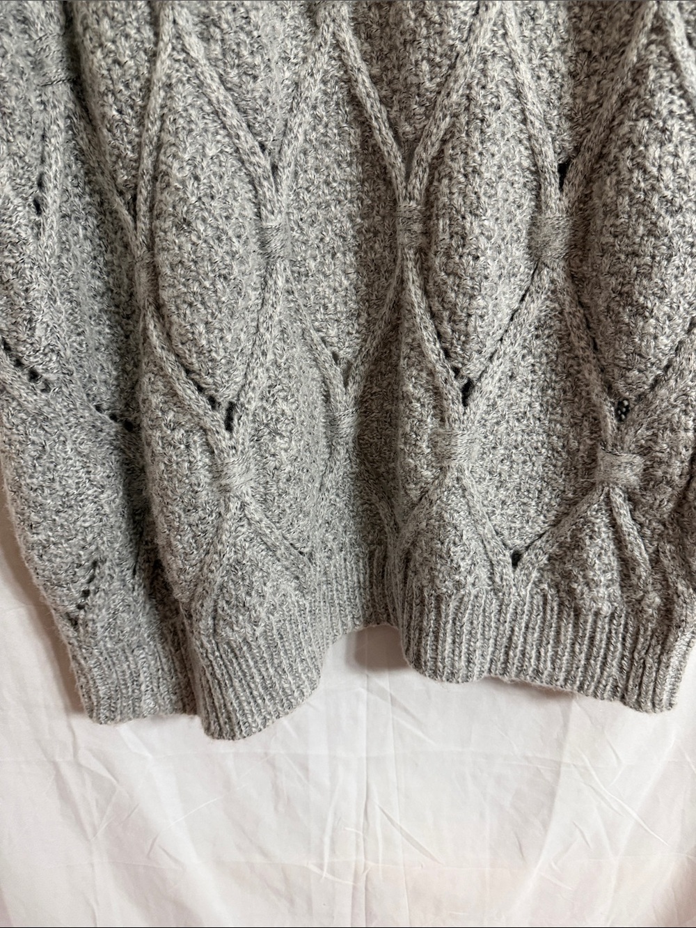 POL Light Gray Open Cable-Knit Cardigan with Brown Elbow Patches - Picture 16 of 16